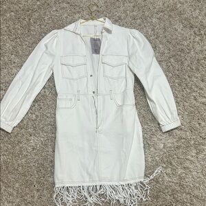 Elegant White Fringe Utility Jacket